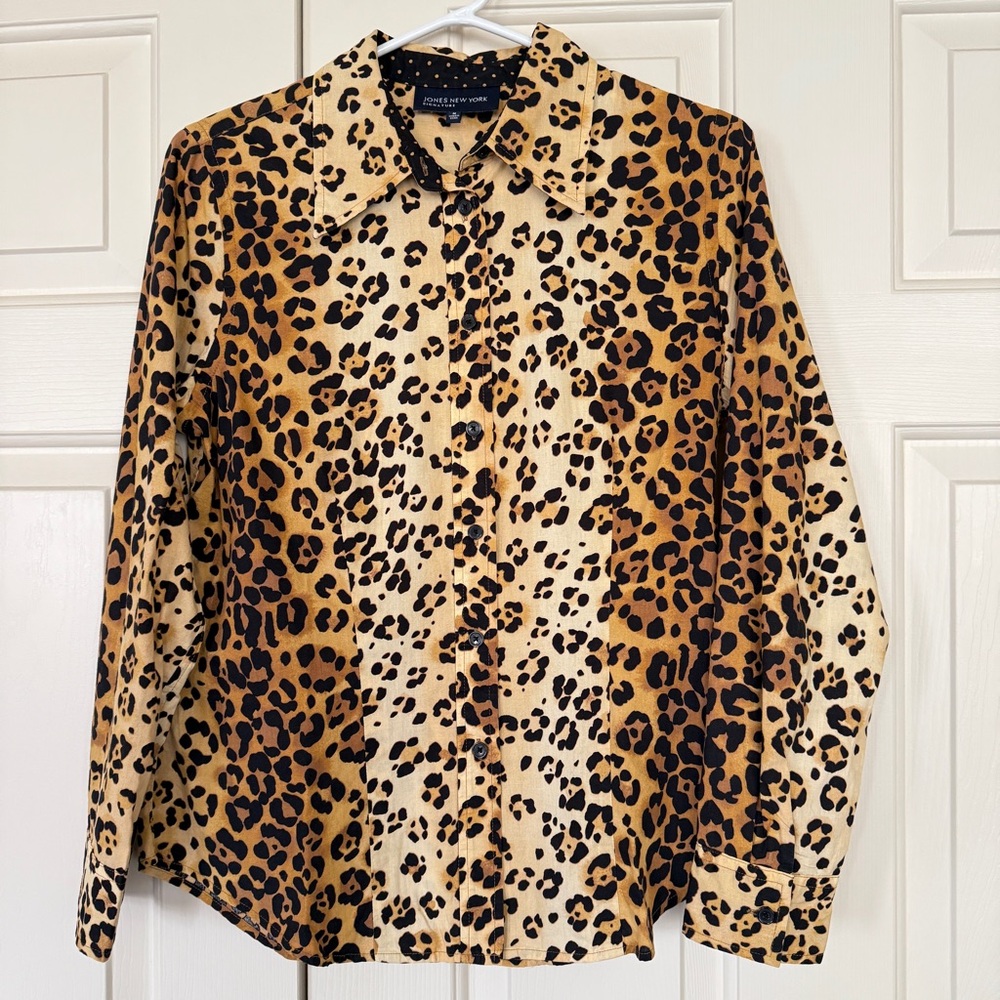 Leopard Print Jones New York Women’s Cotton Button-down Shirt Size M
